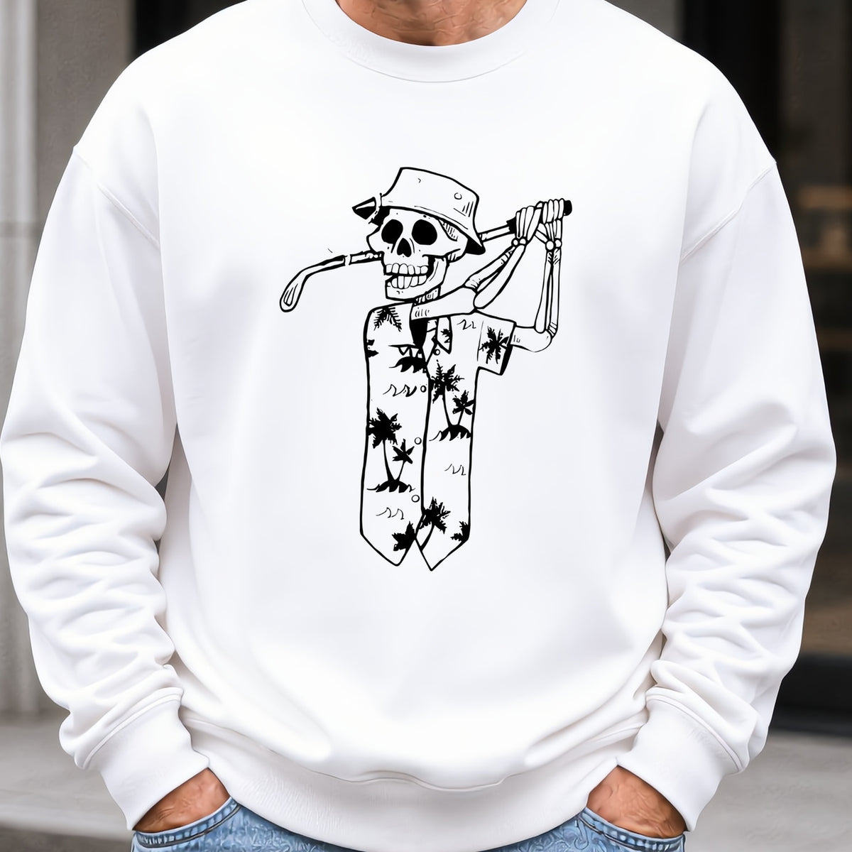 Tropical Skeleton Sweatshirt worn, White