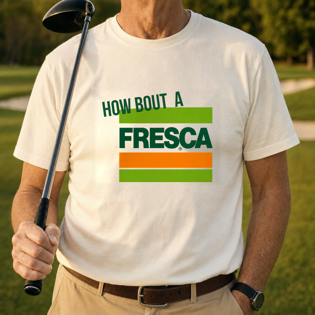 How About A Fresca Heavyweight Tee worn on the golf course, Ivory