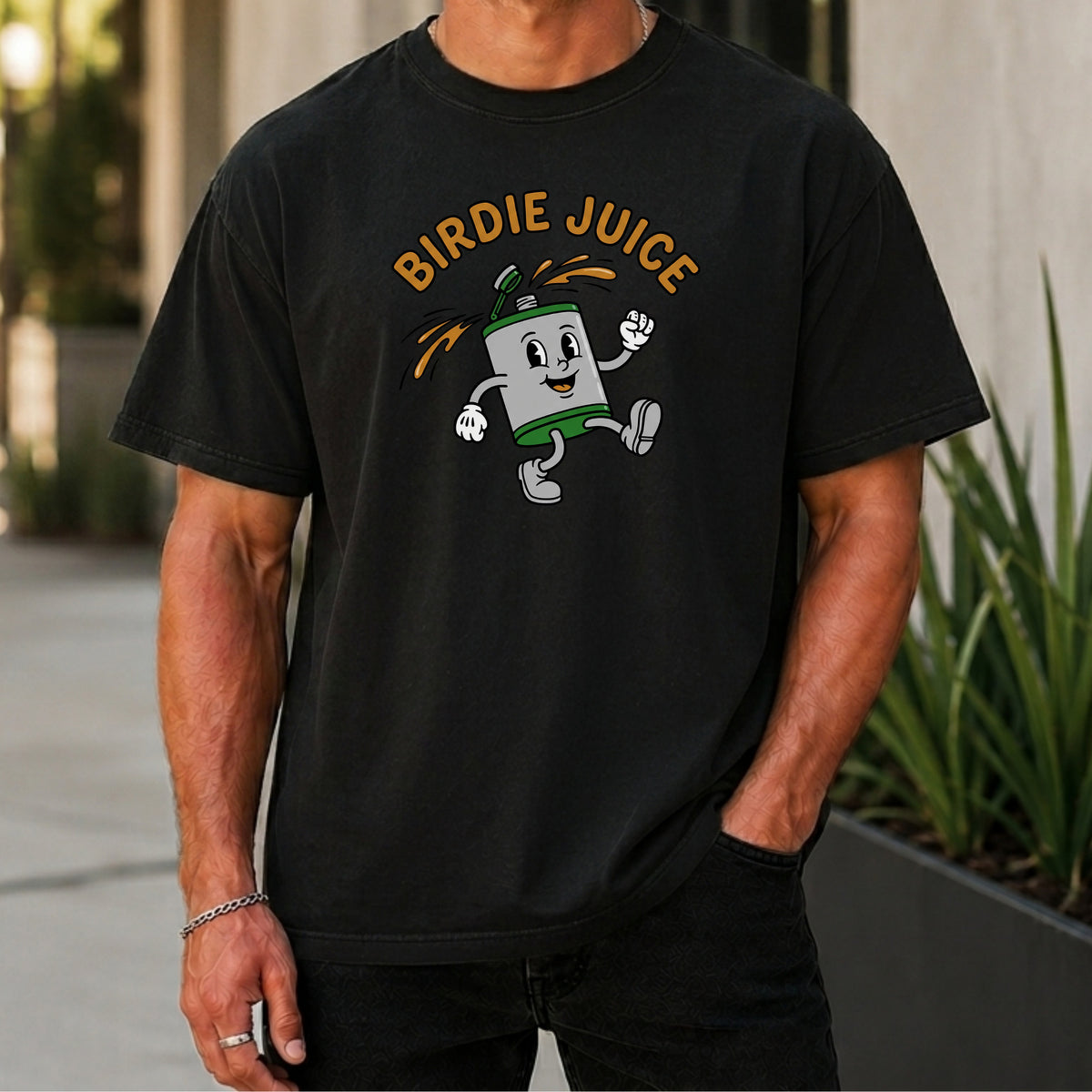 Birdie Juice Flask Premium Tee worn, Black