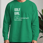 Golf Girl Long Sleeve Tee worn, Irish Green