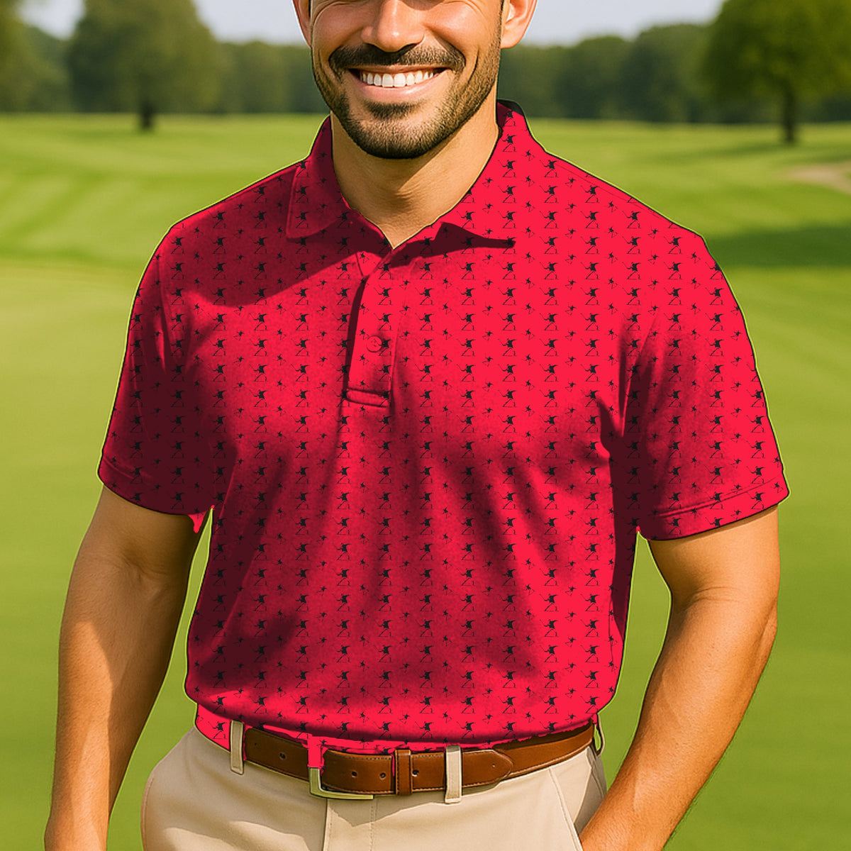 Club Thrower Performance Print Polo worn on the golf course