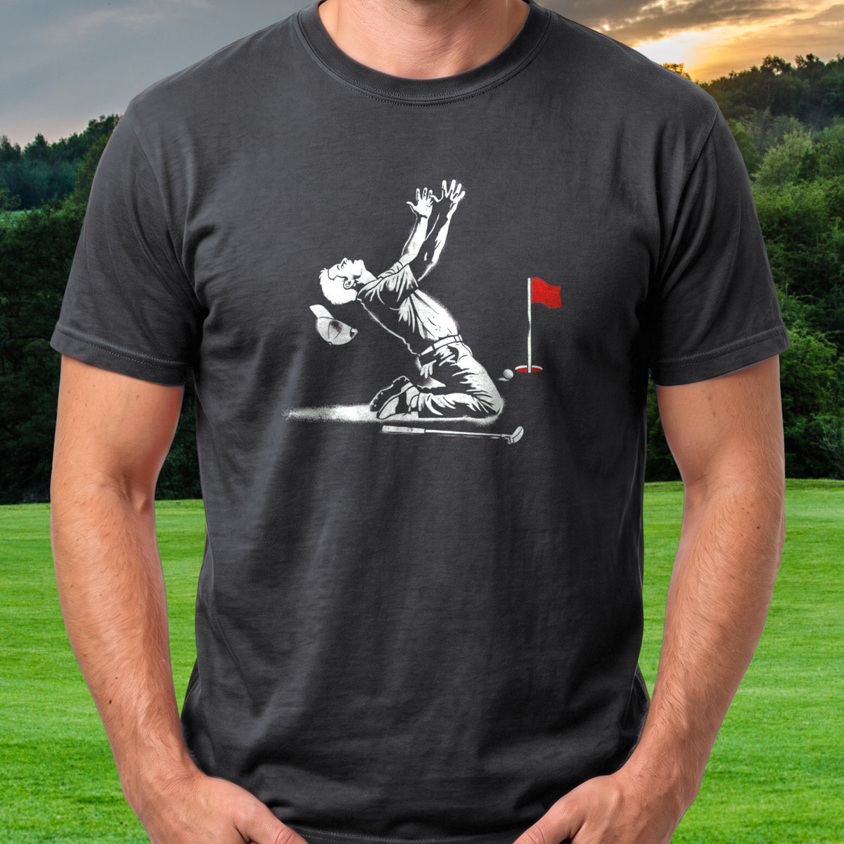 Missed Putt Tee worn on the golf course, Black