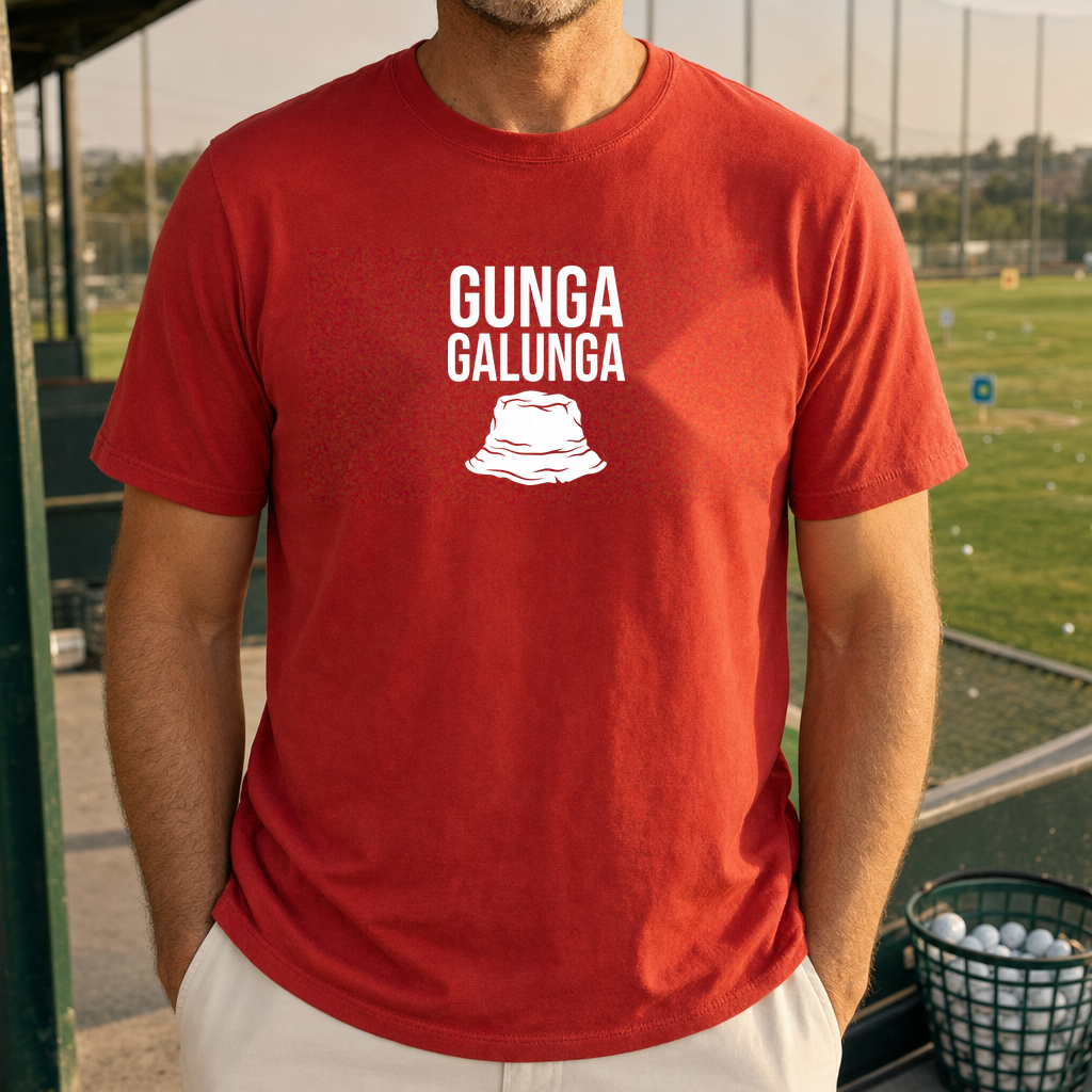 Gunga Galunga Tee worn on the golf course, Red