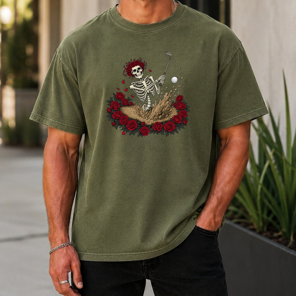 Dust To Dust Premium Tee worn, Moss