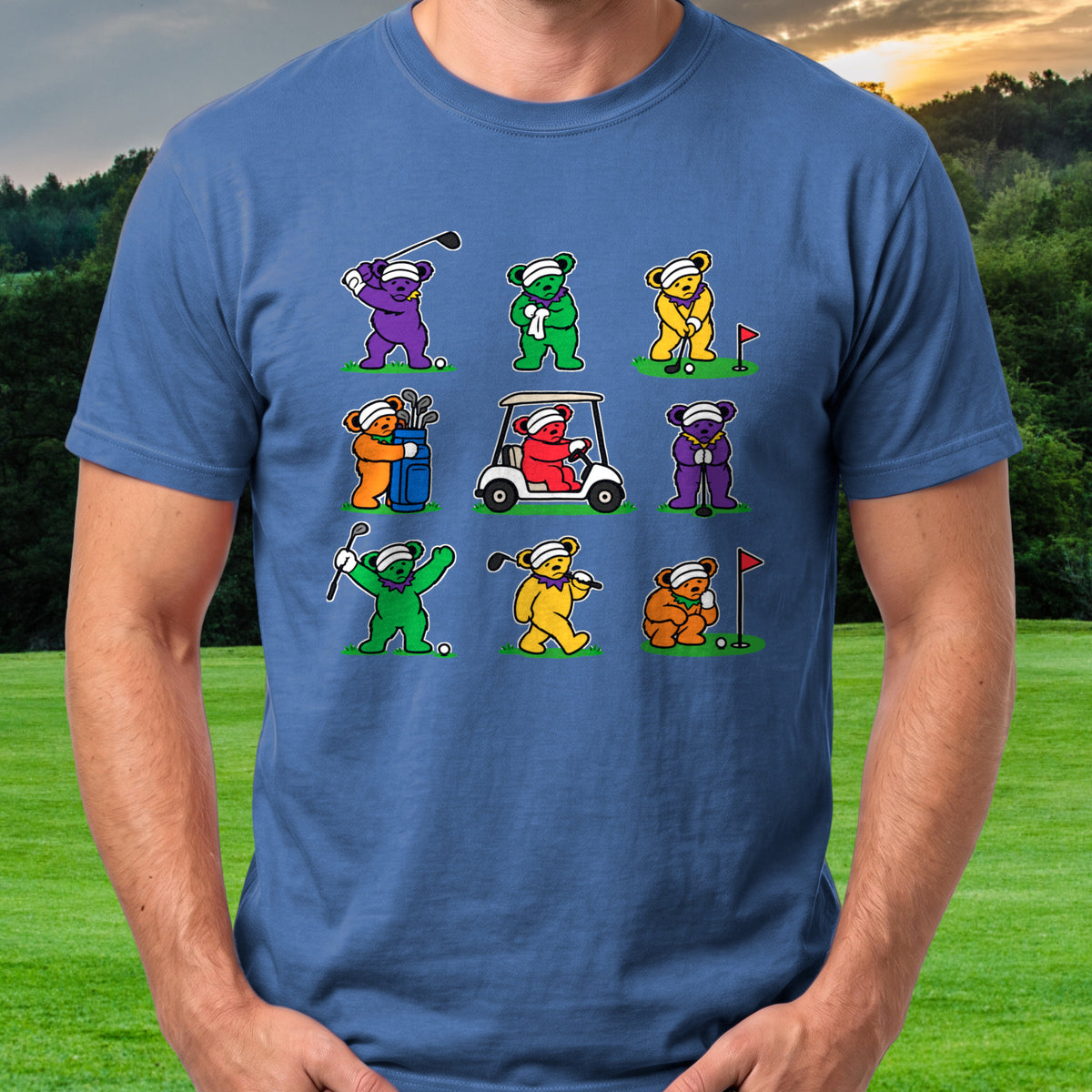 Golf Swing Bears Golf Grid Tee worn on the golf course, Royal