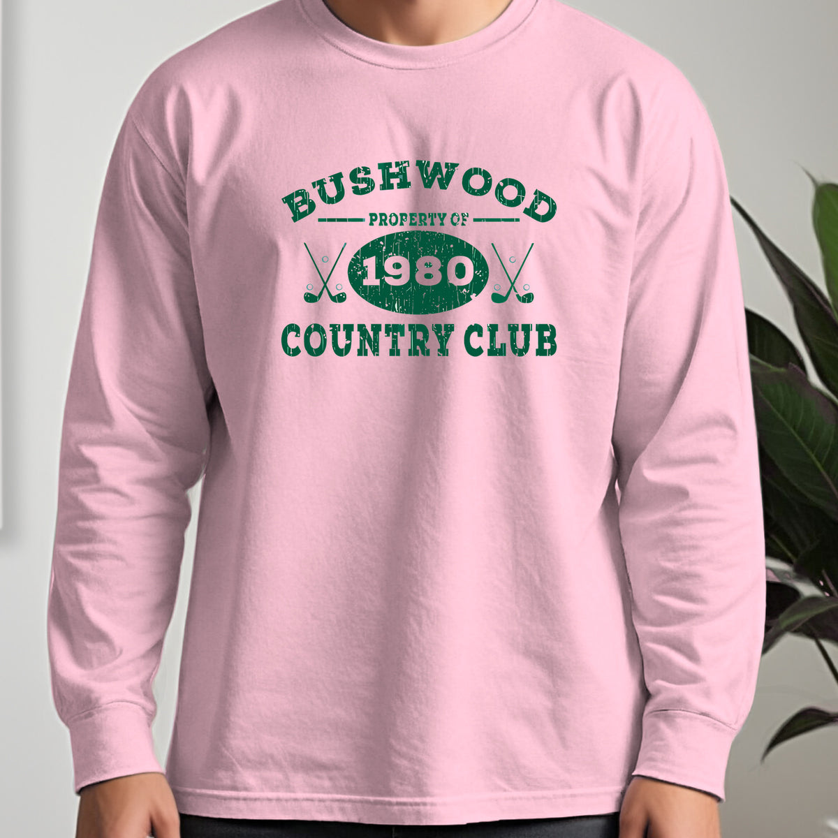 Property Of Bushwood Long Sleeve Tee worn, Light Pink