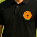 Halloween Moon Performance Polo worn on the golf course, Black