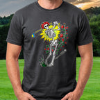 Rose Skeleton Pop Art Tee worn on the golf course, Black