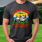 Get In Loser Pop Art Tee worn on the golf course, Black
