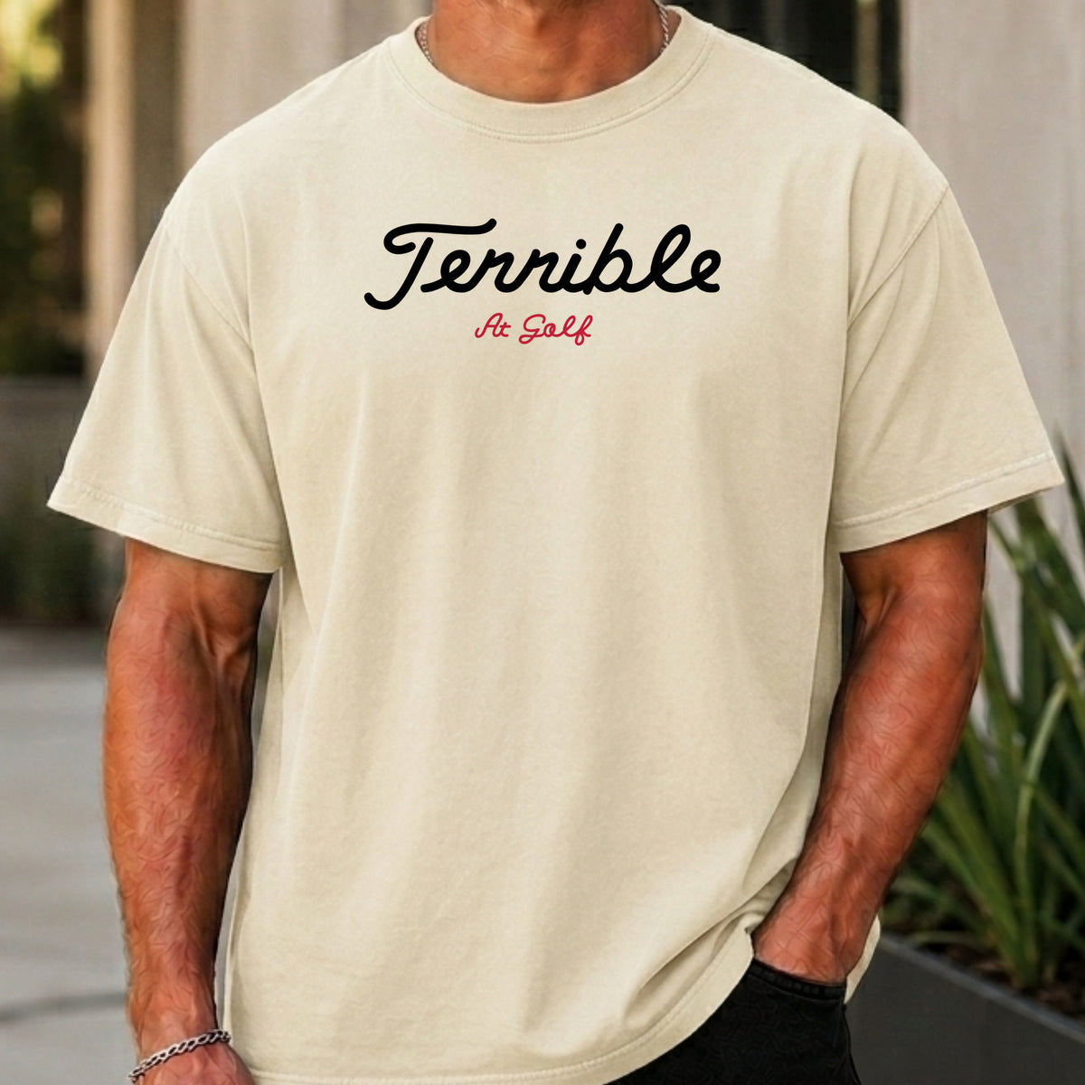 Terrible Premium Tee worn, Ivory