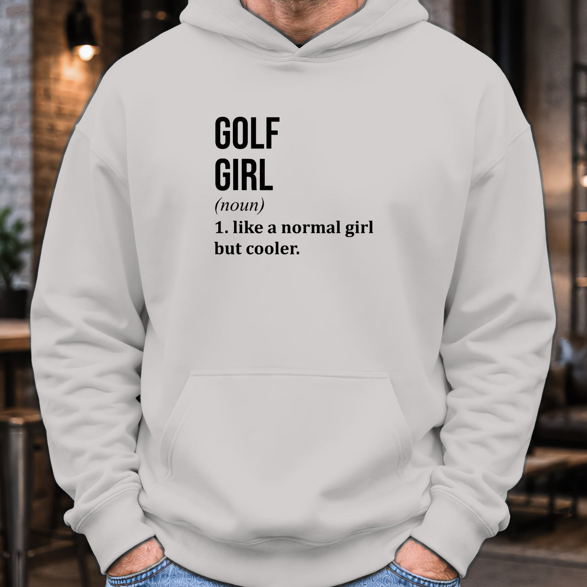 Golf Girl Hoodie worn, Sport Grey