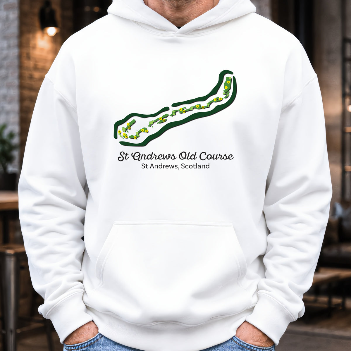 St Andrews Course Map Hoodie worn, White