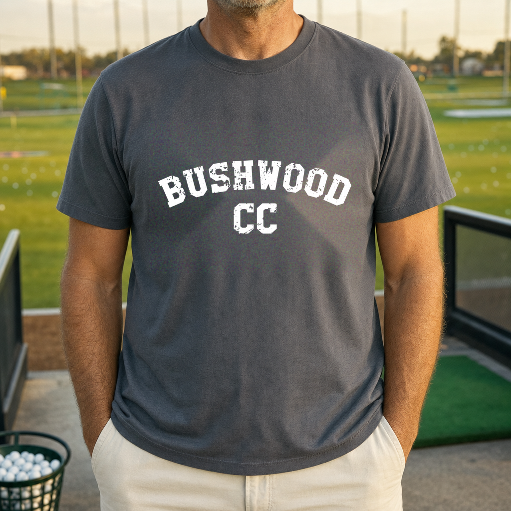 Bushwood CC Tee worn on the golf course, Dark Heather
