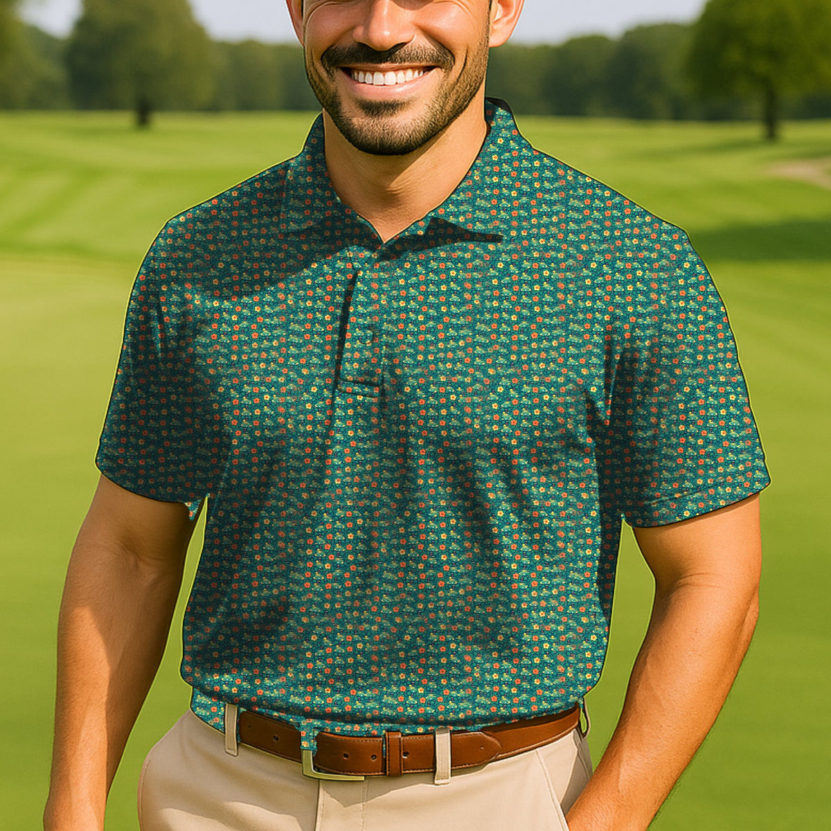 Fairways Are Calling Performance Print Polo worn on the golf course