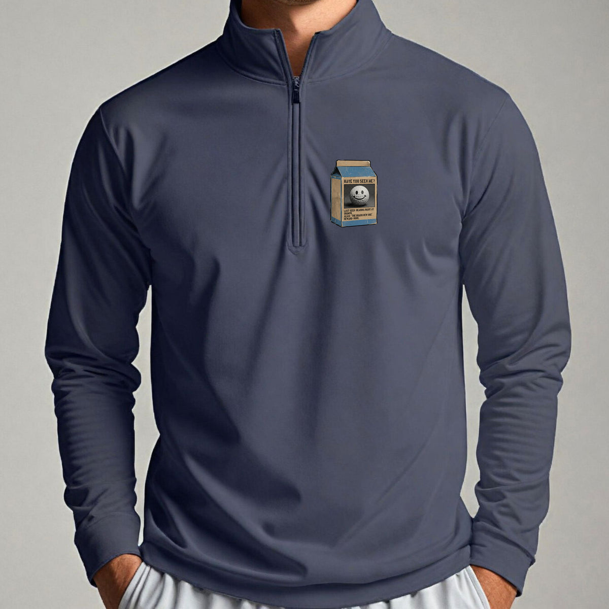 Have You Seen Me Quarter Zip worn, Navy