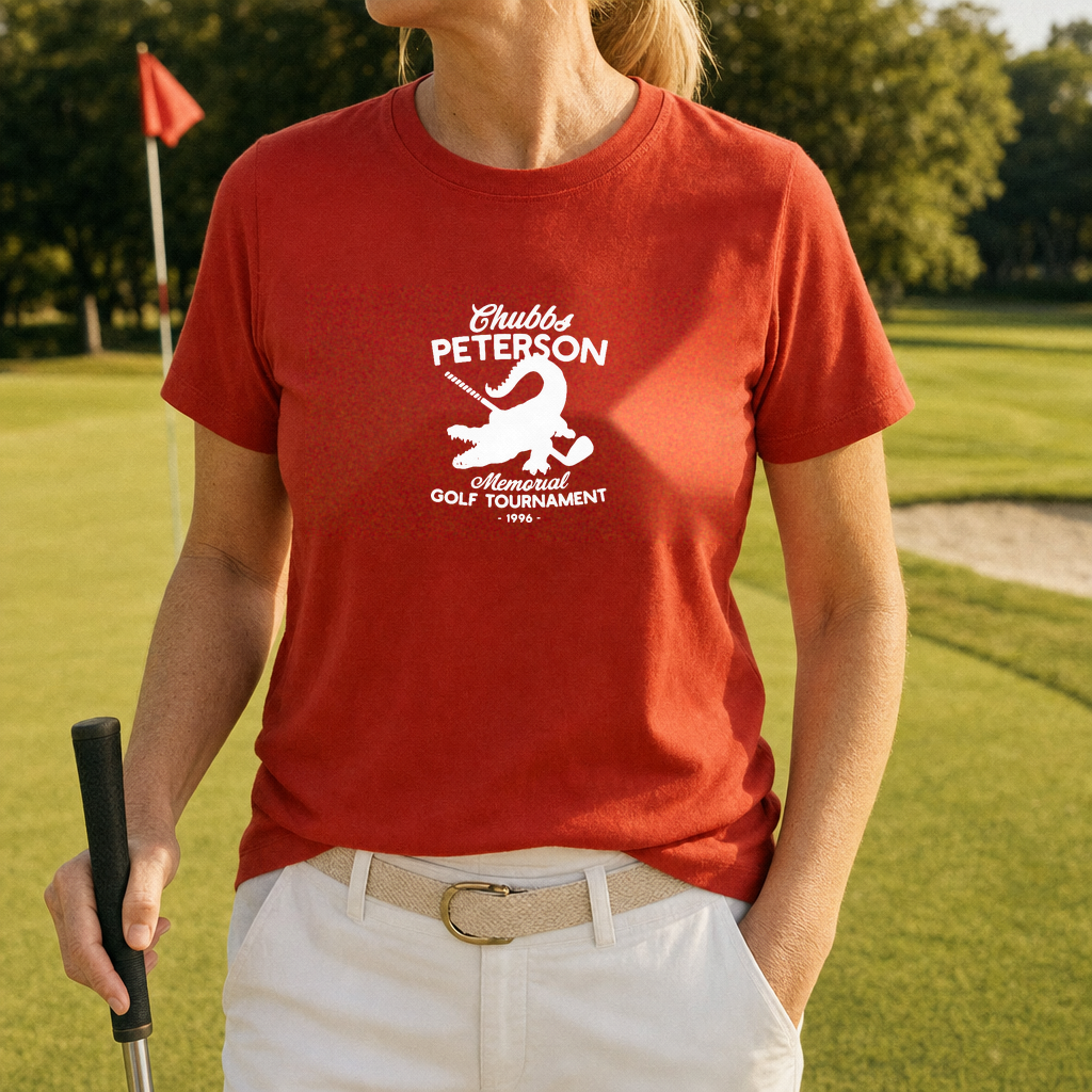 Chubbs Peterson Golf Tournament Tee worn on the golf course, Red