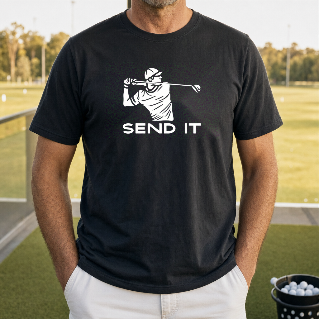 Send It Tee worn on the golf course, Black