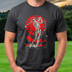 Rose Skeleton Sunburst Tee worn on the golf course, Black