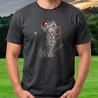 Rose Skeleton Charcoal Tee worn on the golf course, Black