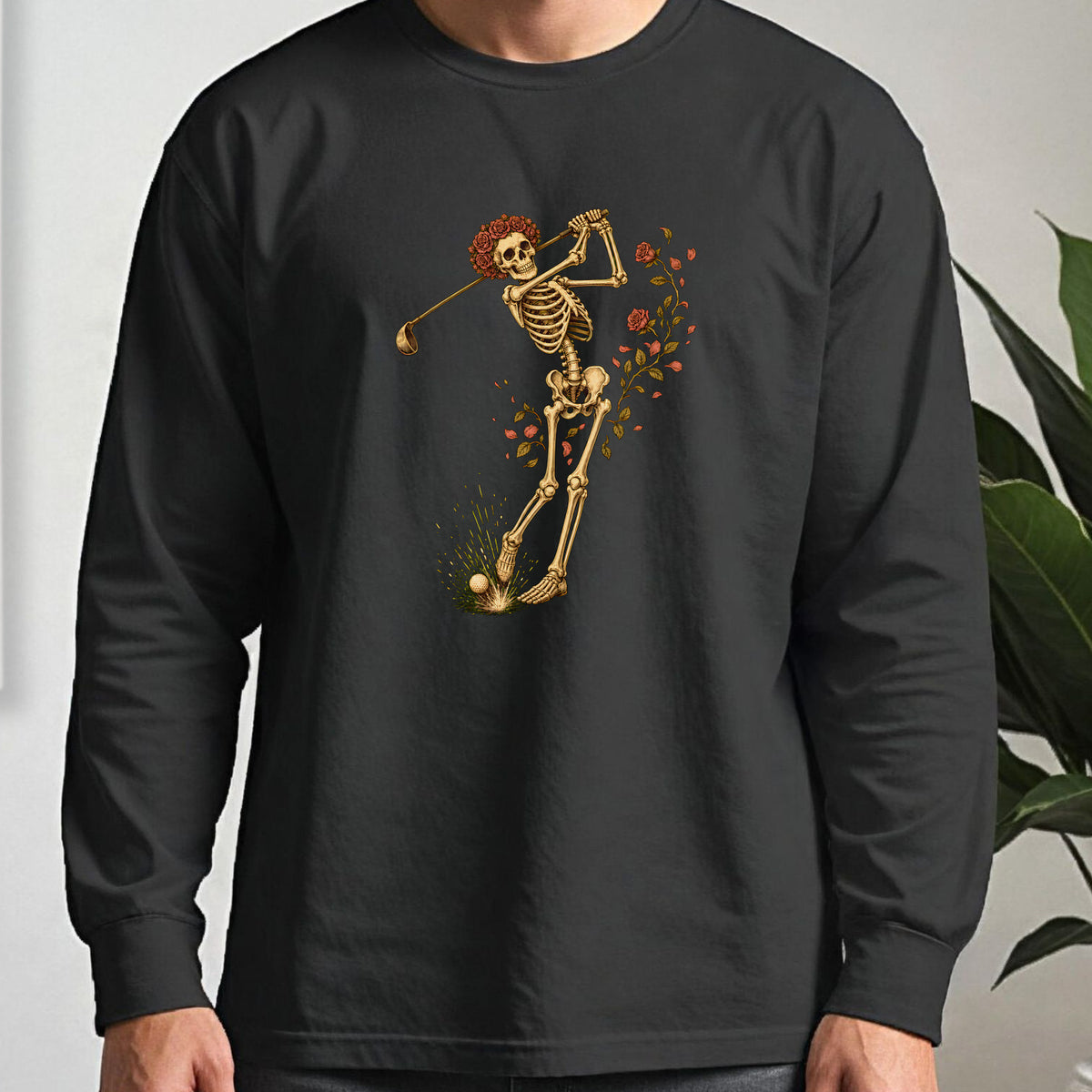 Rose Skeleton Swing Long Sleeve Tee worn, Black