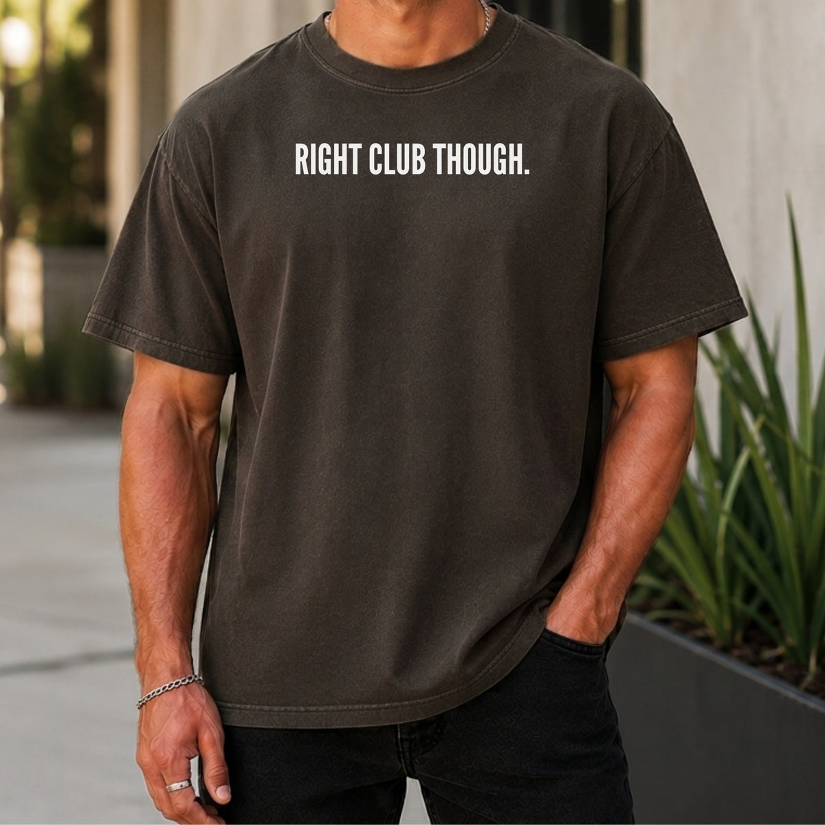 Right Club Though Dimples Premium Tee worn, Pepper