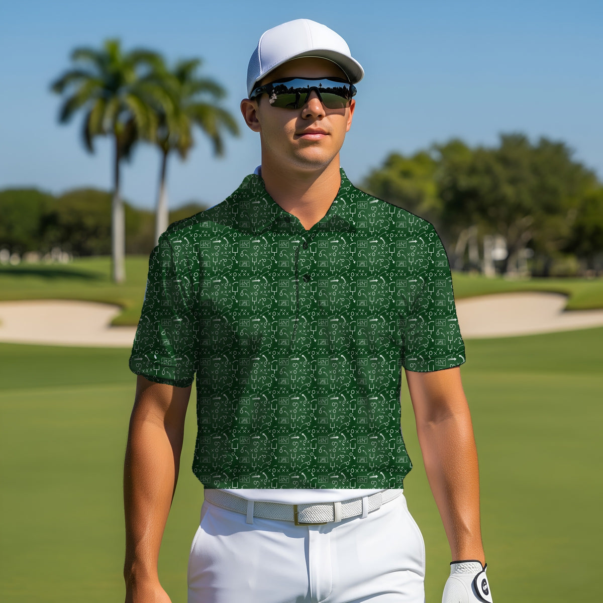 Chalkboard Plays Performance Print Polo worn on the golf course