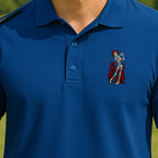 Swing Eternal Performance Polo worn on the golf course, Royal