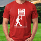 Aerated Greens Are Cruel And Unusual Punishment Tee worn on the golf course, Red