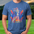 Rose Skeleton Follow Through Rock Tour Tee worn on the golf course, Royal
