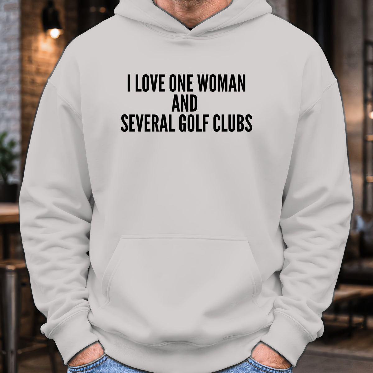 I Love One Woman Hoodie worn, Sport Grey