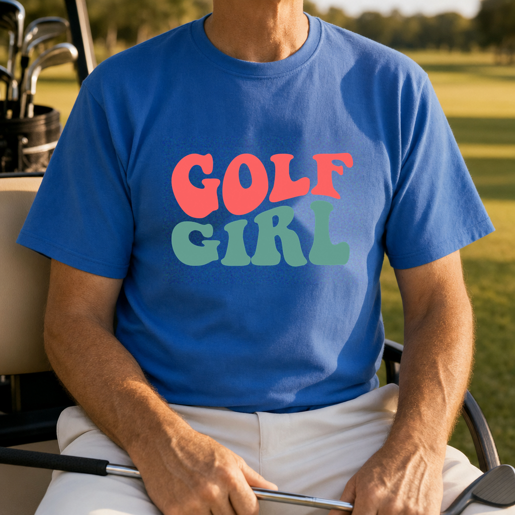 Golf Girl Tee worn on the golf course, Royal