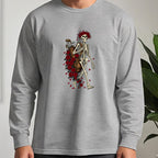 Skeleton Caddie Long Sleeve Tee worn, Sport Grey