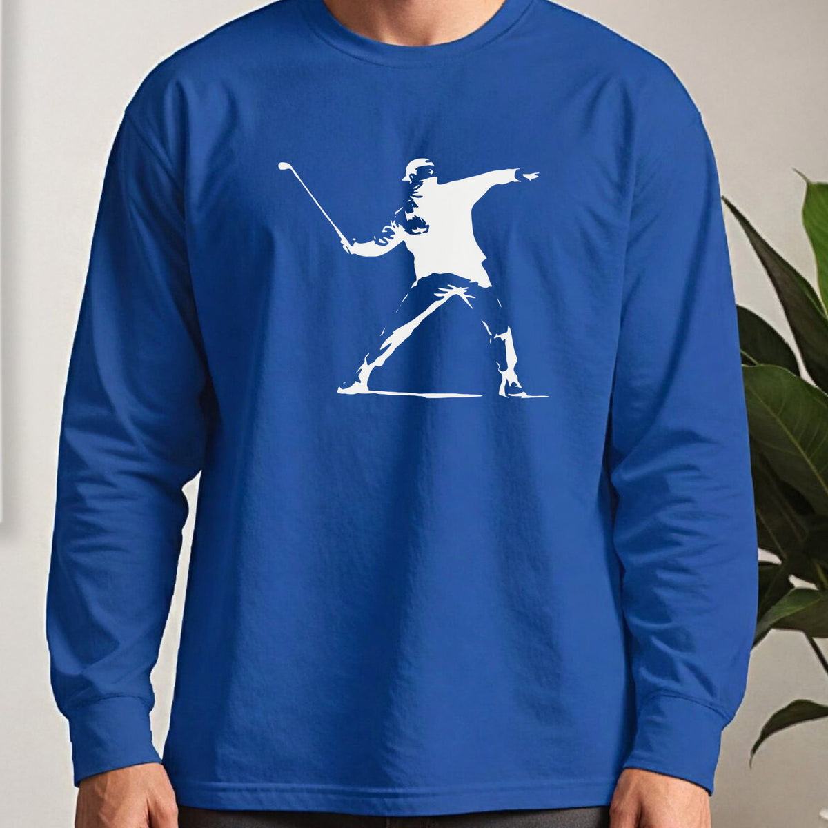 Club Thrower Long Sleeve Tee worn, Royal