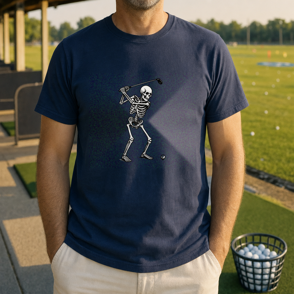 Skeletor Swing Tee worn on the golf course, Navy