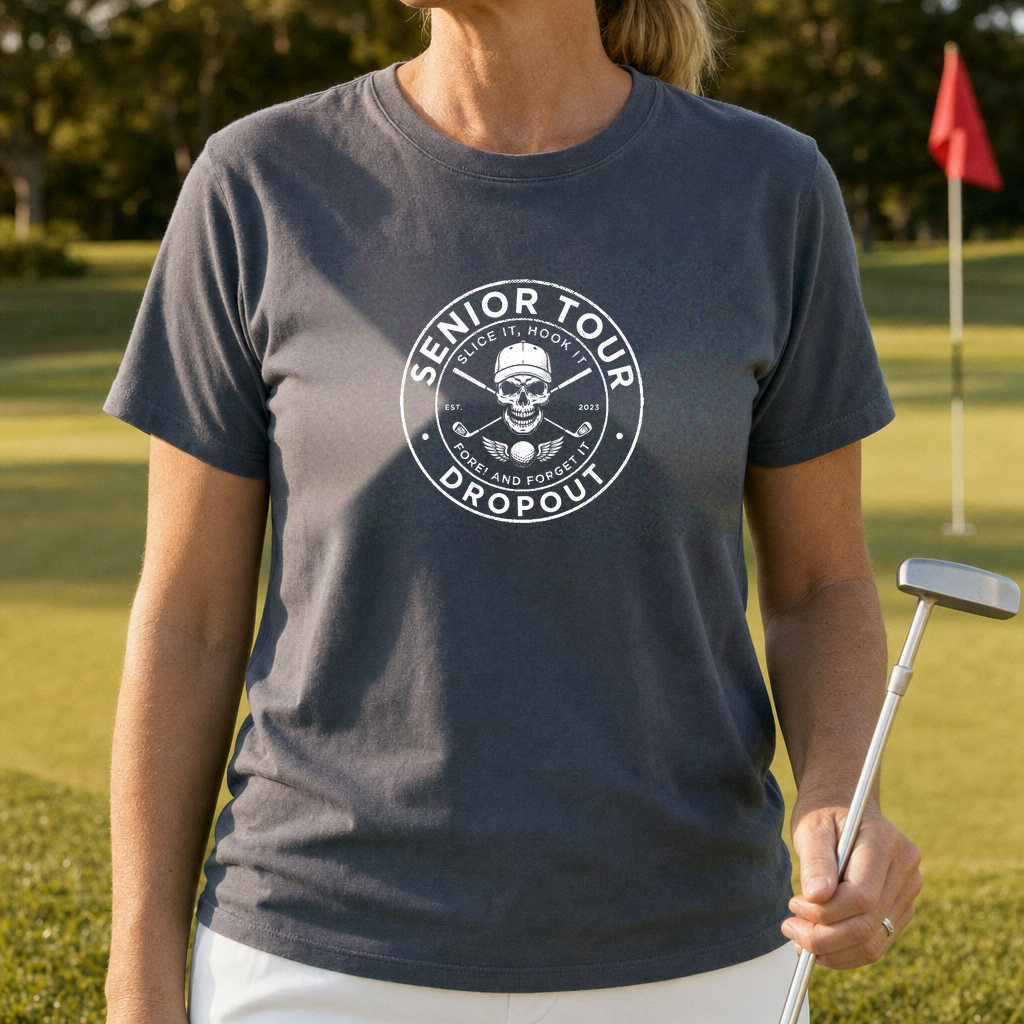 Senior Tour Dropout Tee worn on the golf course, Dark Heather