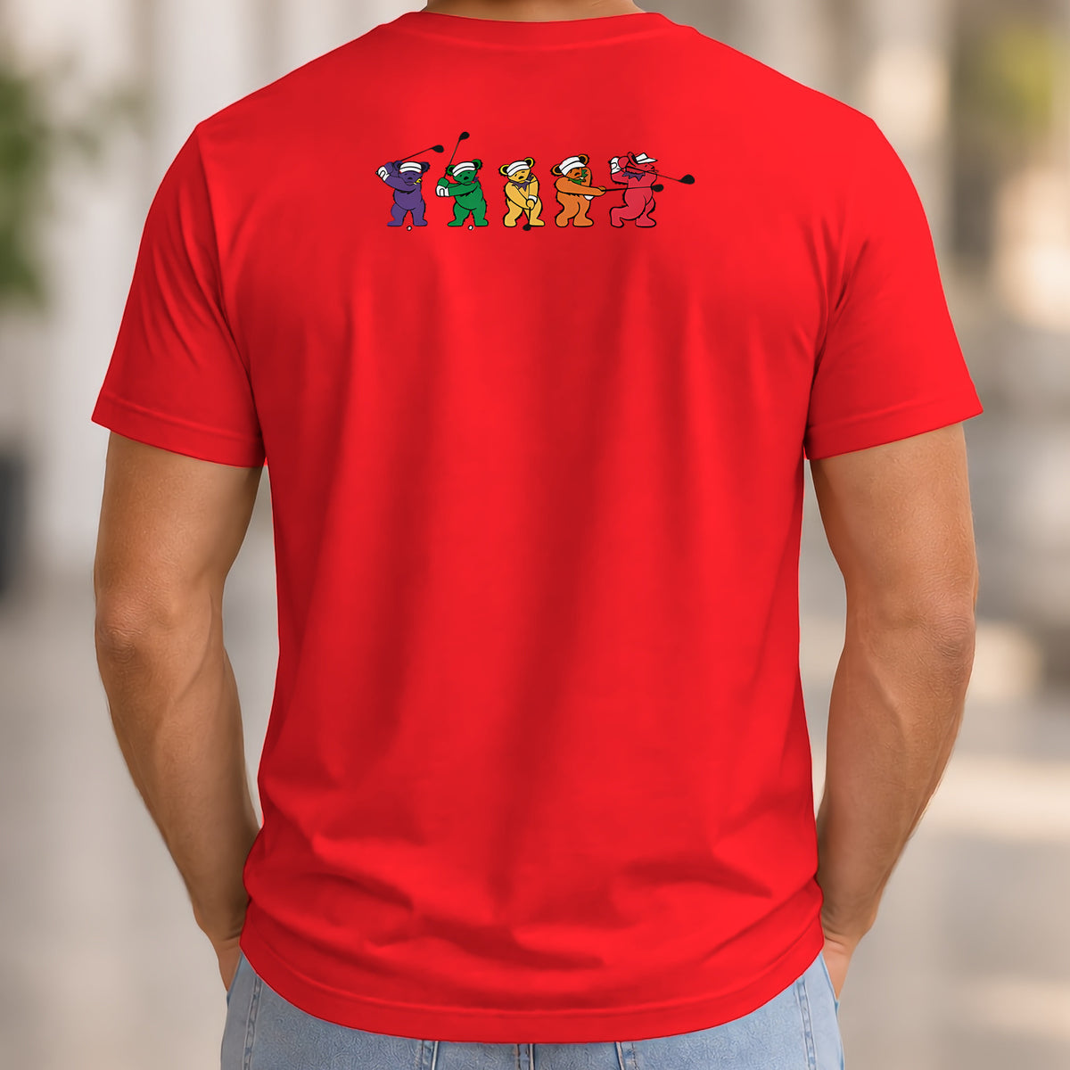 Golf Swing Bears Back Print Tee worn, Red