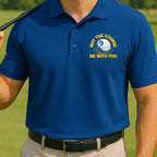 May The Course Be With You Performance Polo worn on the golf course, Royal