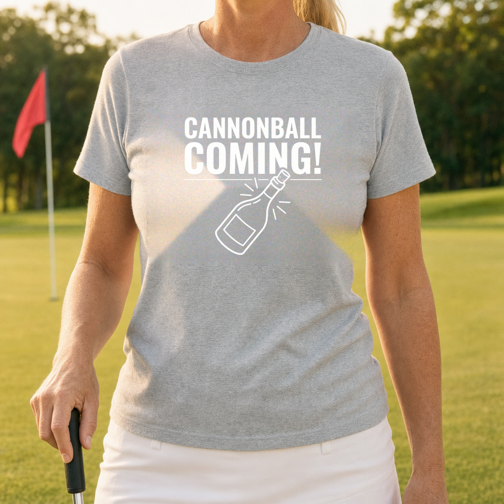 Cannonball Coming Tee worn on the golf course, Sport Grey
