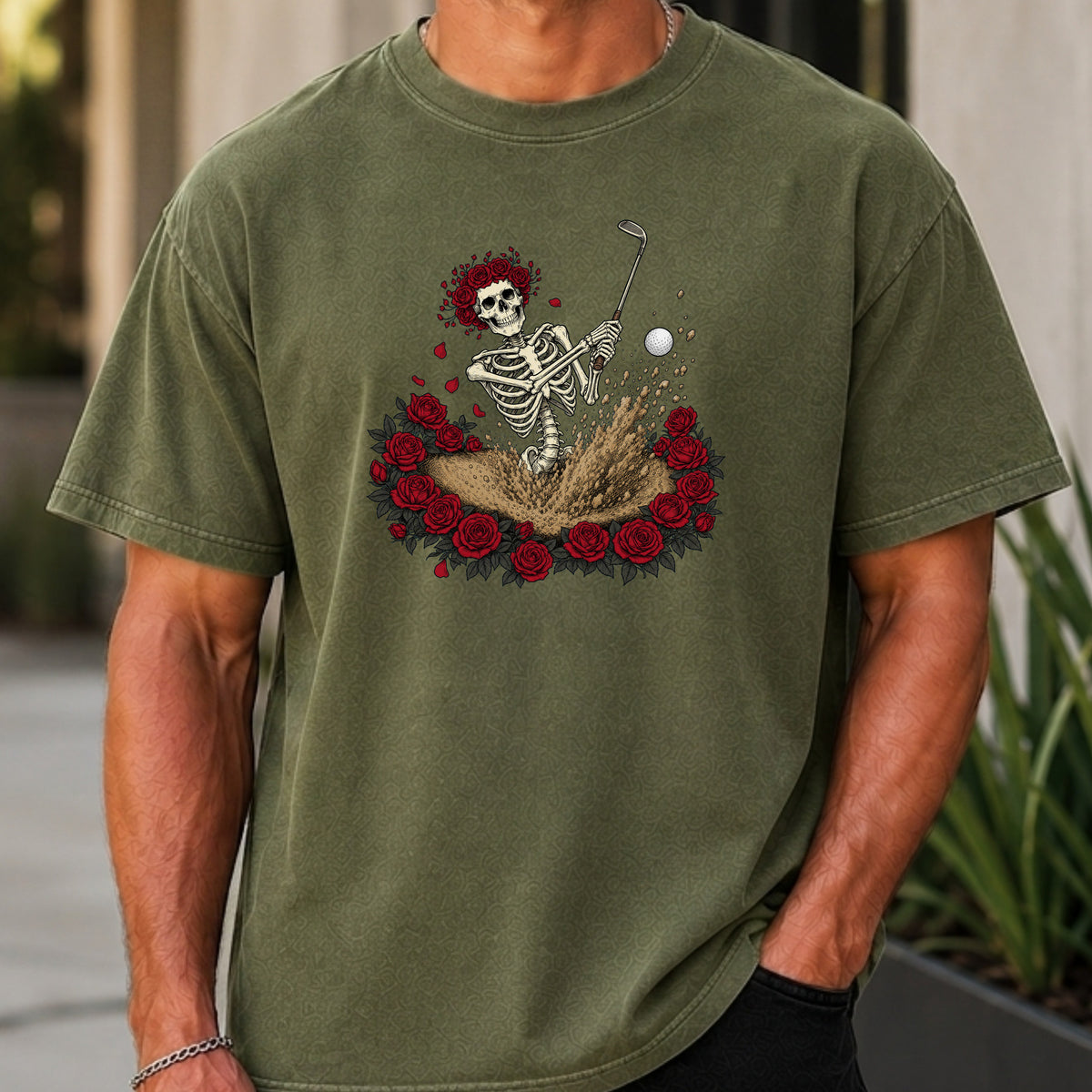 Dust To Dust Premium Tee worn, Moss