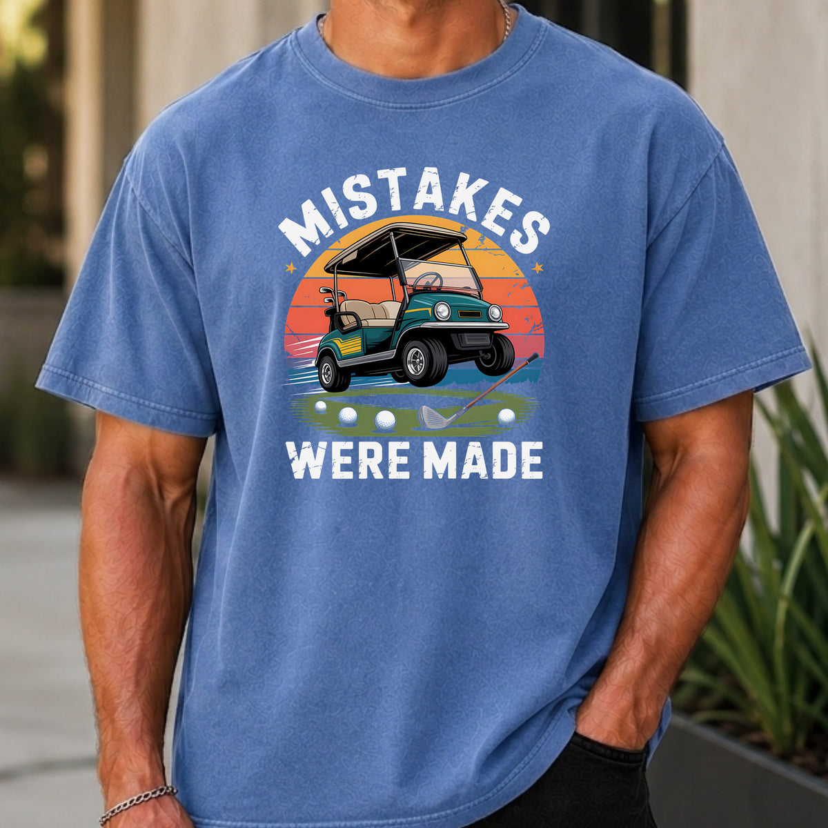 Mistakes Were Made Premium Tee worn, Mystic Blue