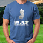 New Jersey The Garden State Mostly Rough Tee worn on the golf course, Royal