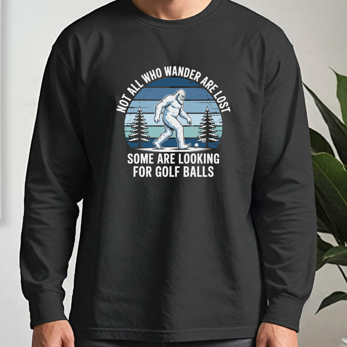 Not All Who Wandrer Yeti Long Sleeve Tee worn, Black