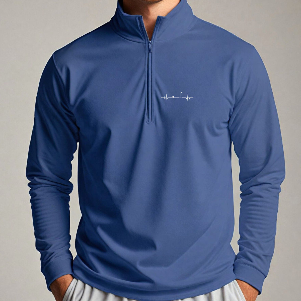 Flag EKG Quarter Zip worn, Royal