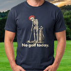 No Golf Today Skeleton Tee worn on the golf course, Navy