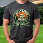 Get In Loser Park Badge Tee worn on the golf course, Black