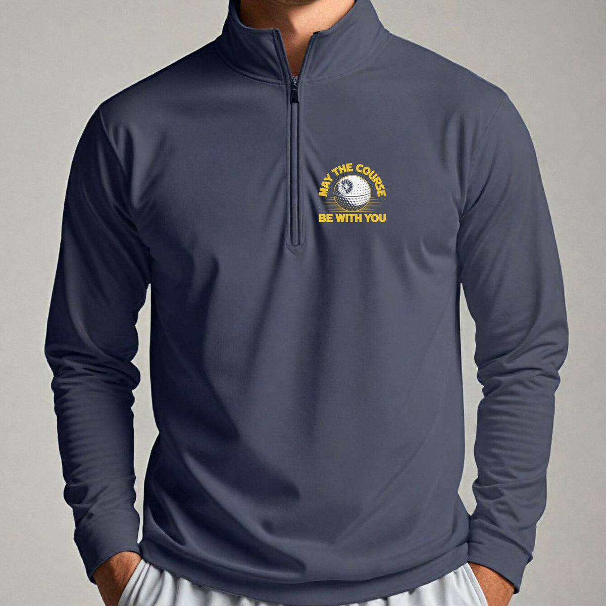 May The Course Be With You Quarter Zip worn, Navy
