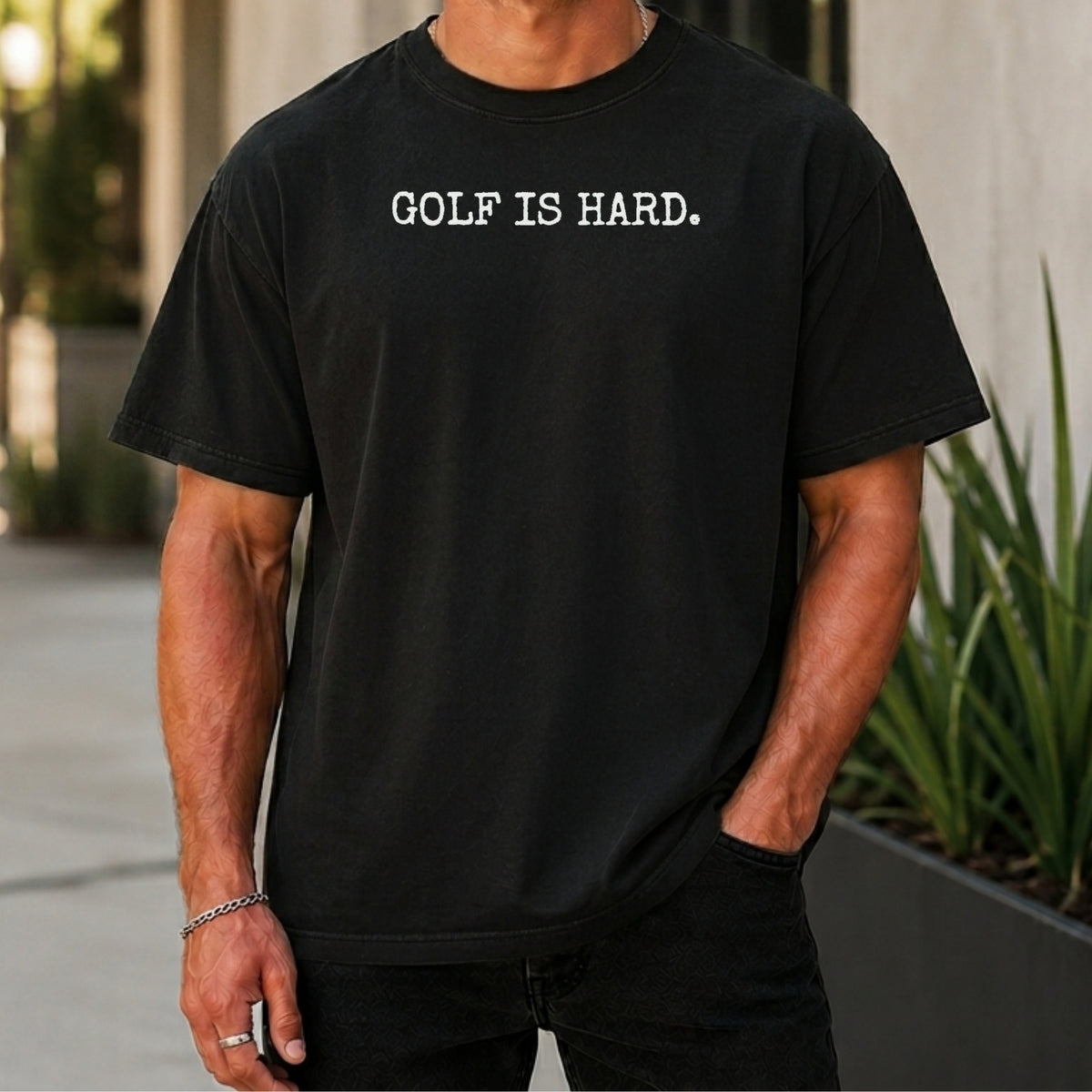 Golf Is Hard Premium Tee worn, Black