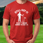 Still Got It Tee worn on the golf course, Red