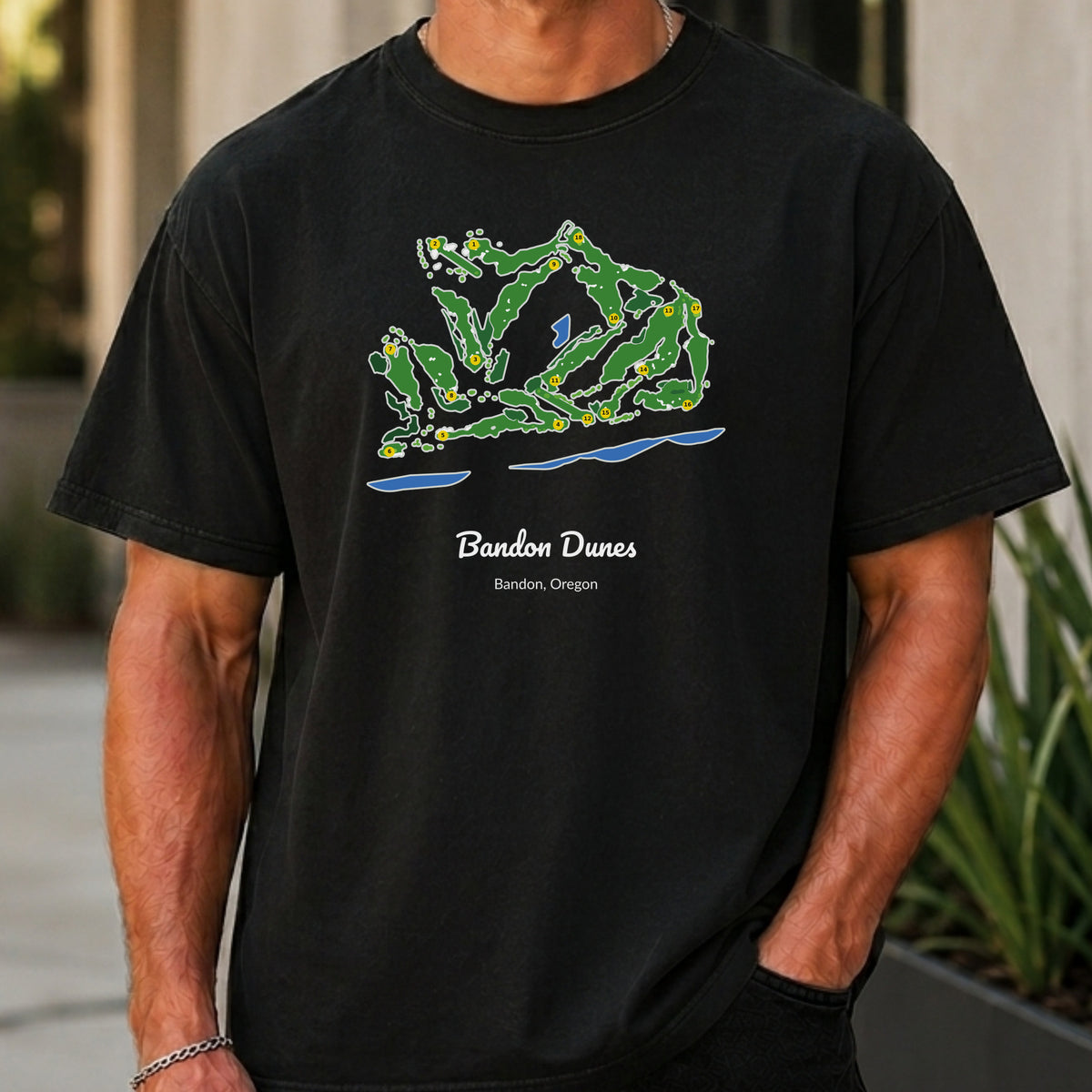 Bandon Dunes Course Map Premium Tee worn, Black