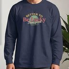 Better To Be Lucky Than Good Long Sleeve Tee worn, Navy